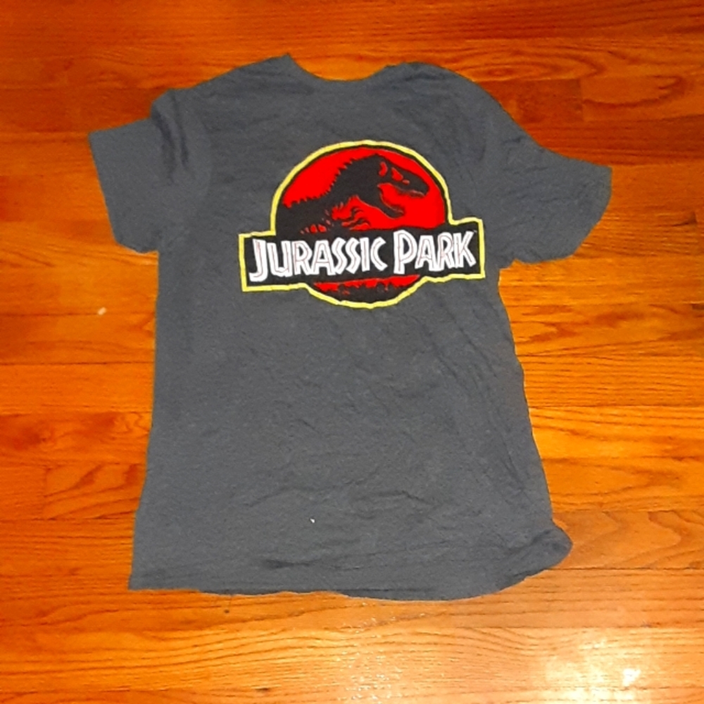Grey shirt with jurrasic park logo
